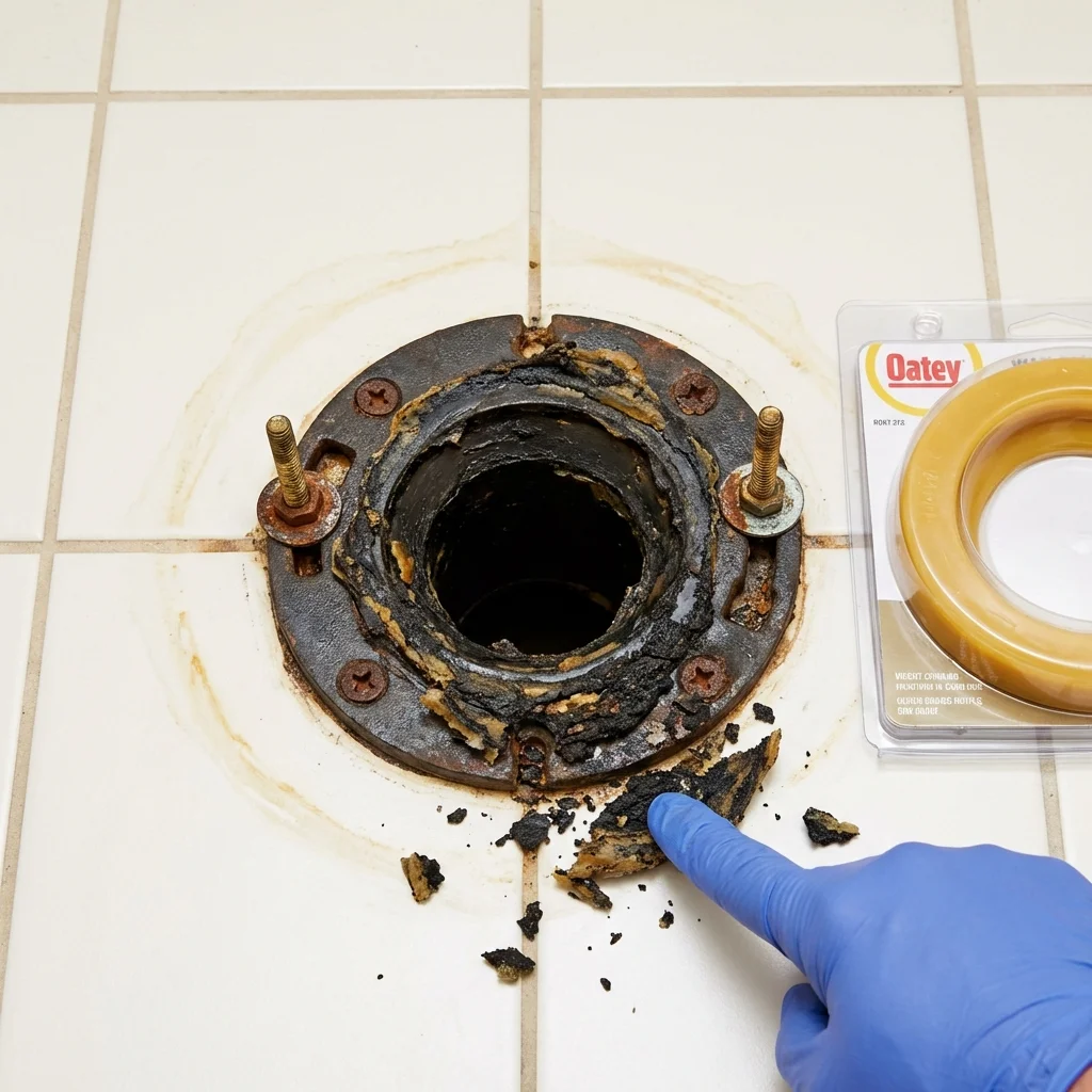 Failed wax ring showing water seepage at the base of a toilet in a Gillette, WY home