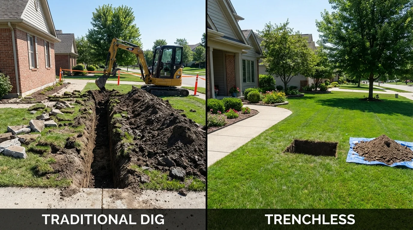 Trenchless sewer repair with minimal yard damage versus traditional excavation in Gillette, WY
